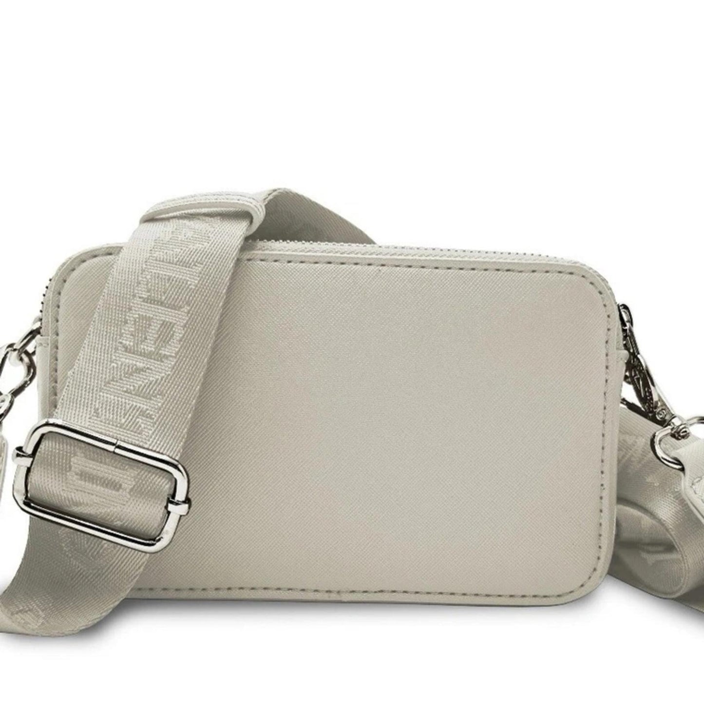 White Crossbody Bag with Silver Accents