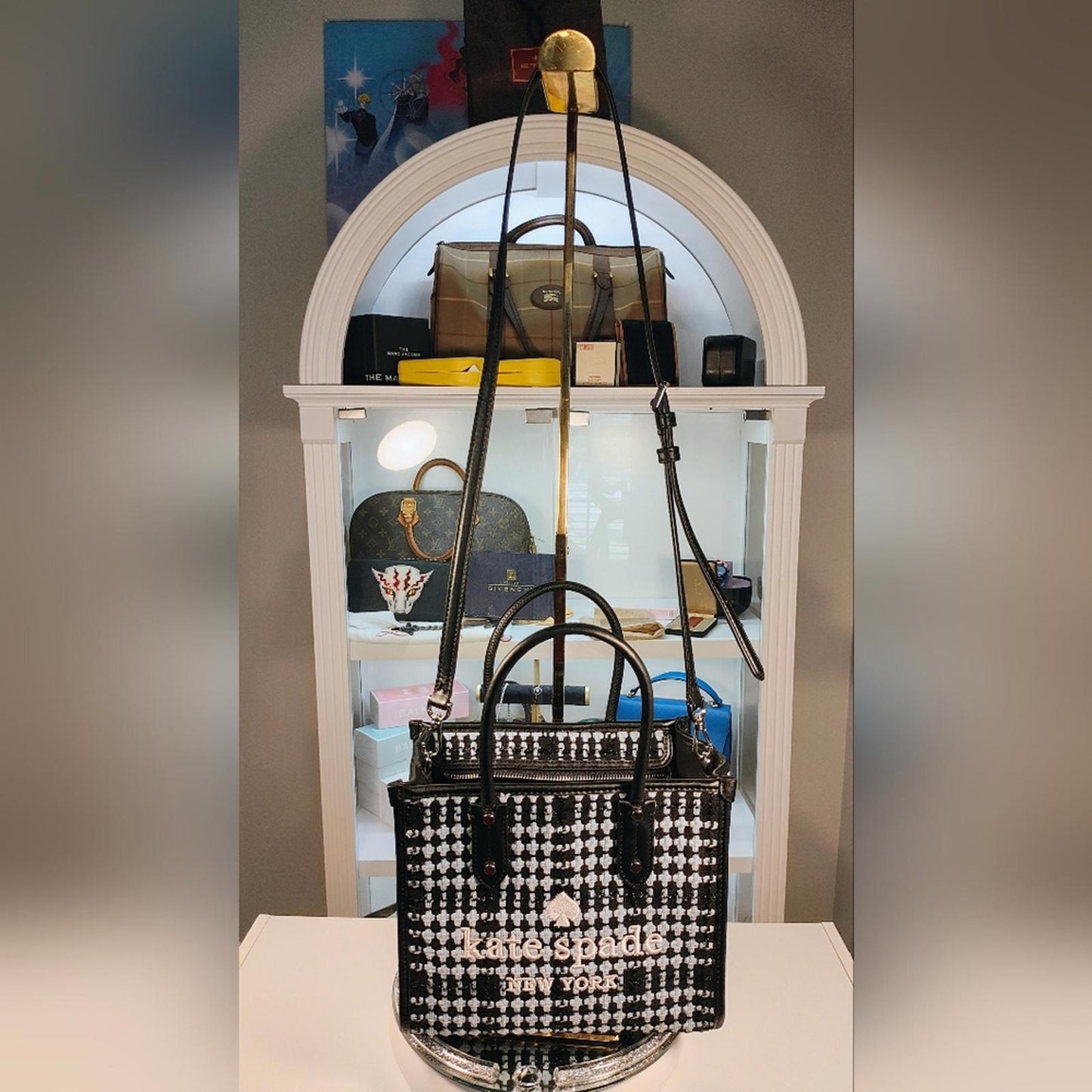 Kate Spade Black and White Checkered Tote Bag