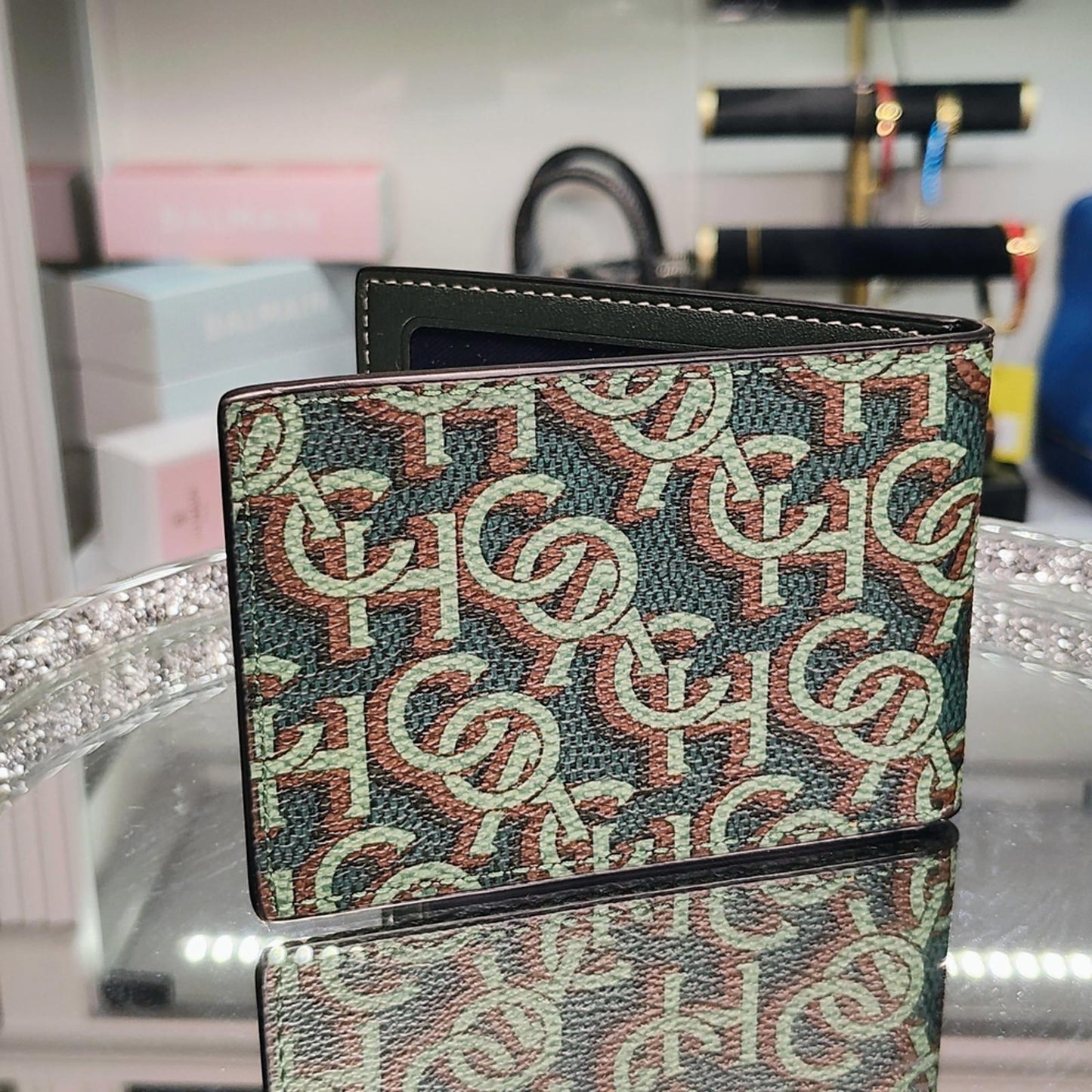 Coach Green and Red Patterned Card Holder