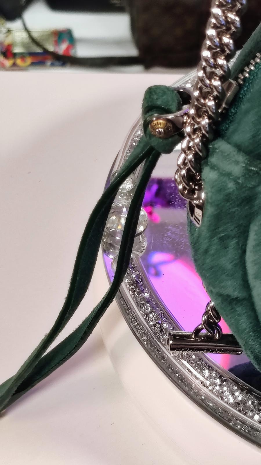 Henri Bendel Stylish Green Round Riveted Crossbody Bag