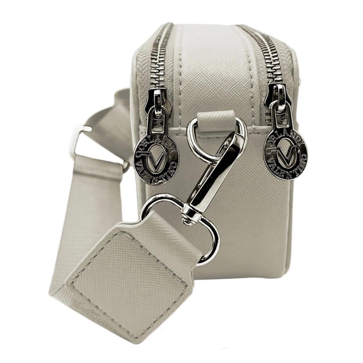 White Crossbody Bag with Silver Accents