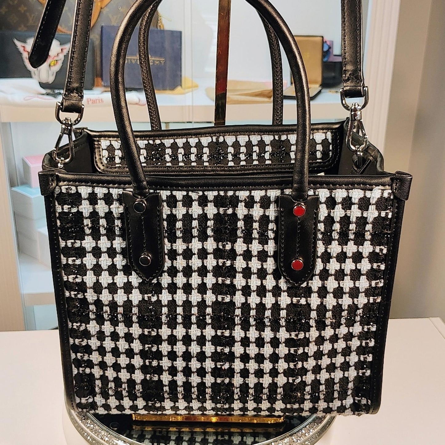 Kate Spade Black and White Checkered Tote Bag