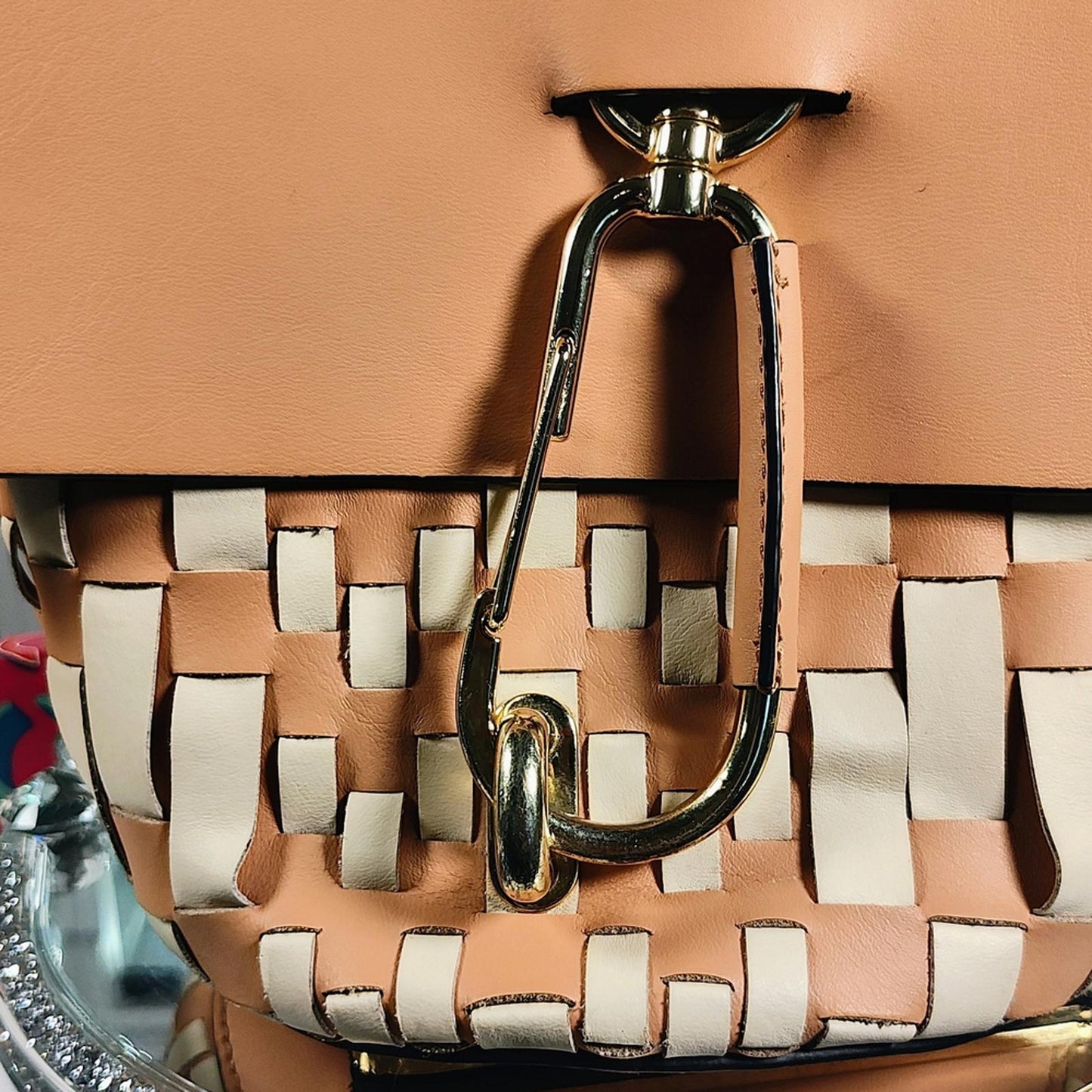 ZAC Zac Posen Tan and Cream Woven Leather Crossbody Bag