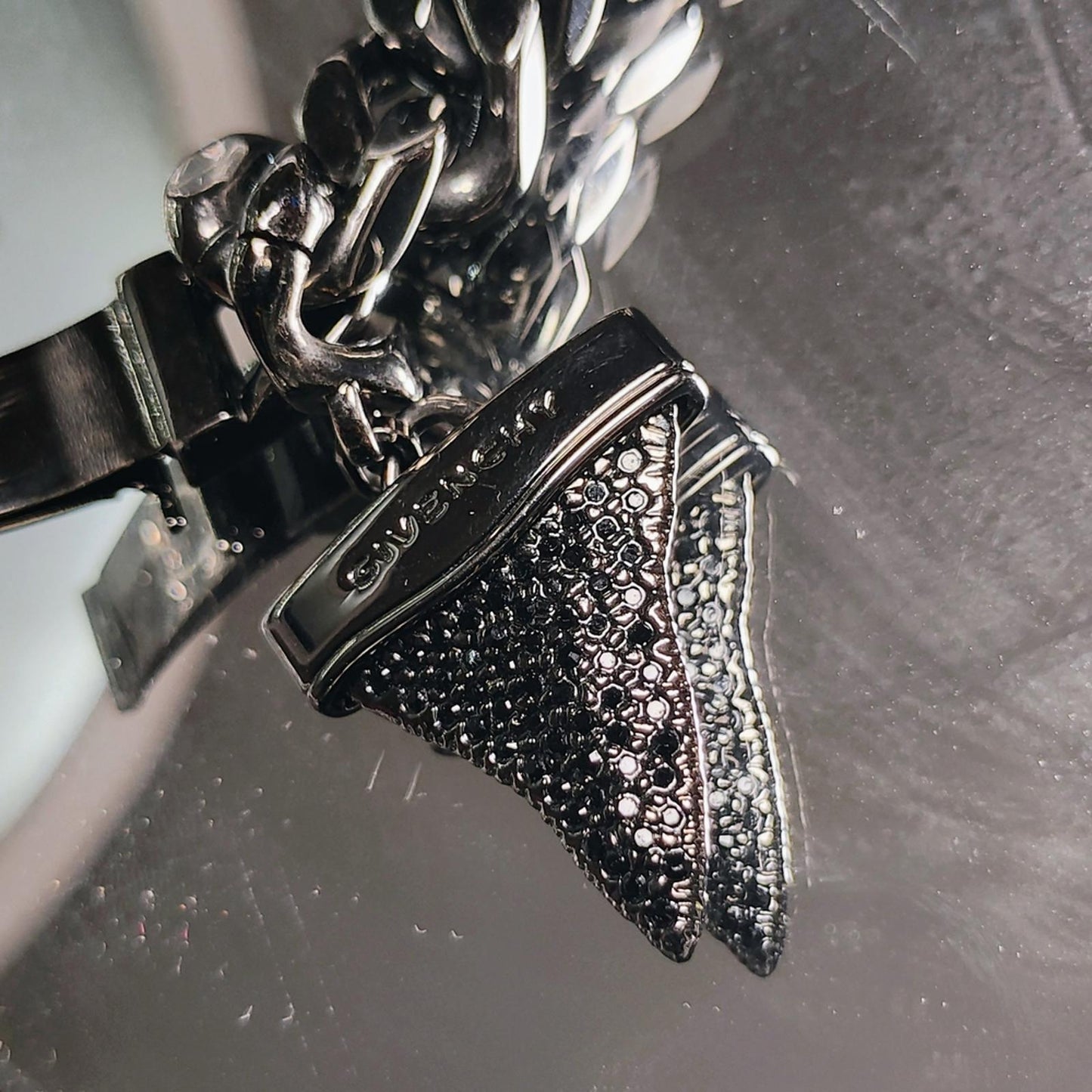 Givenchy Black Pave Shark Tooth Bracelet Cuban Link