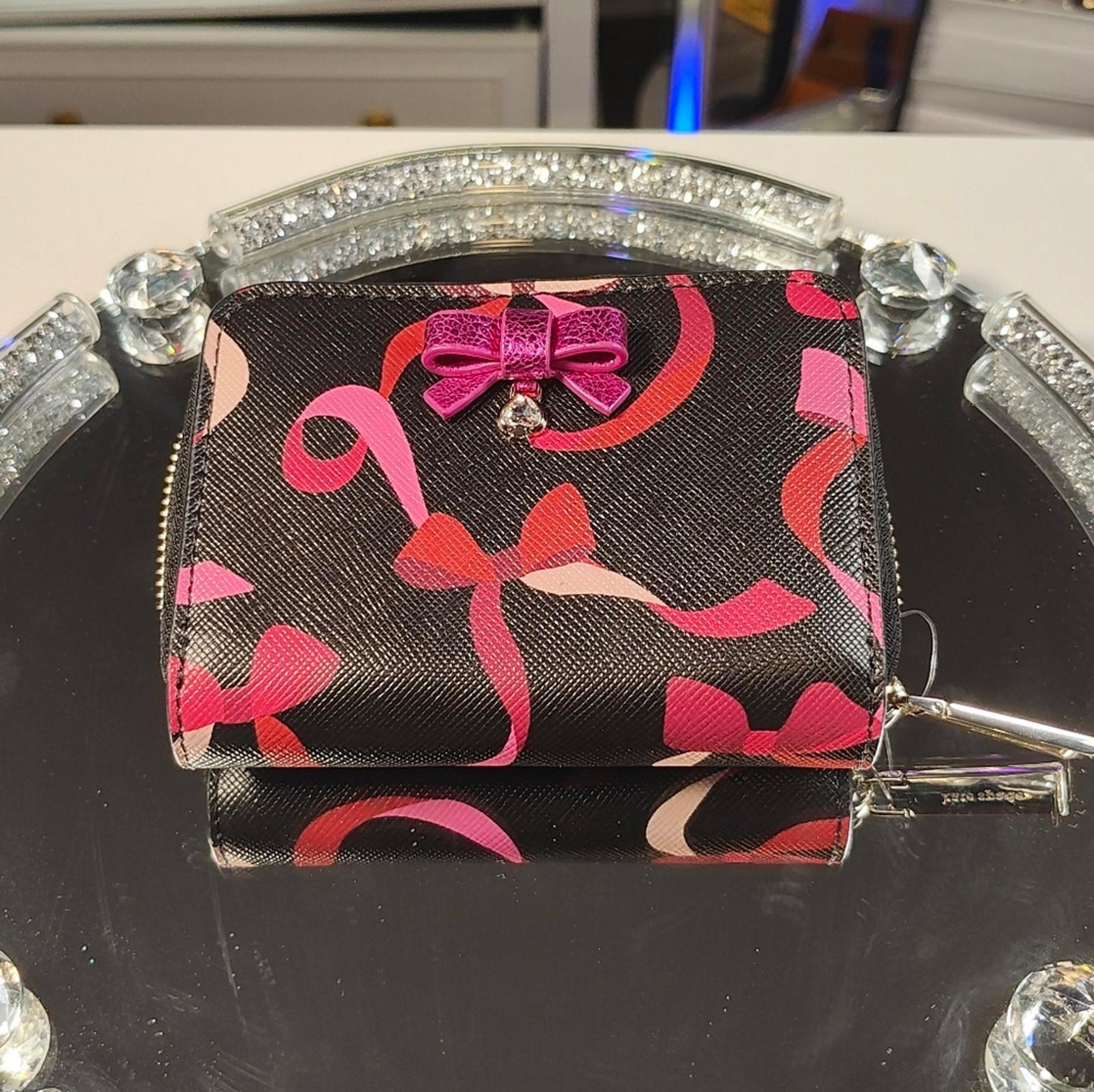 Kate Spade New York Wrapping Party small zip card case in black multi.