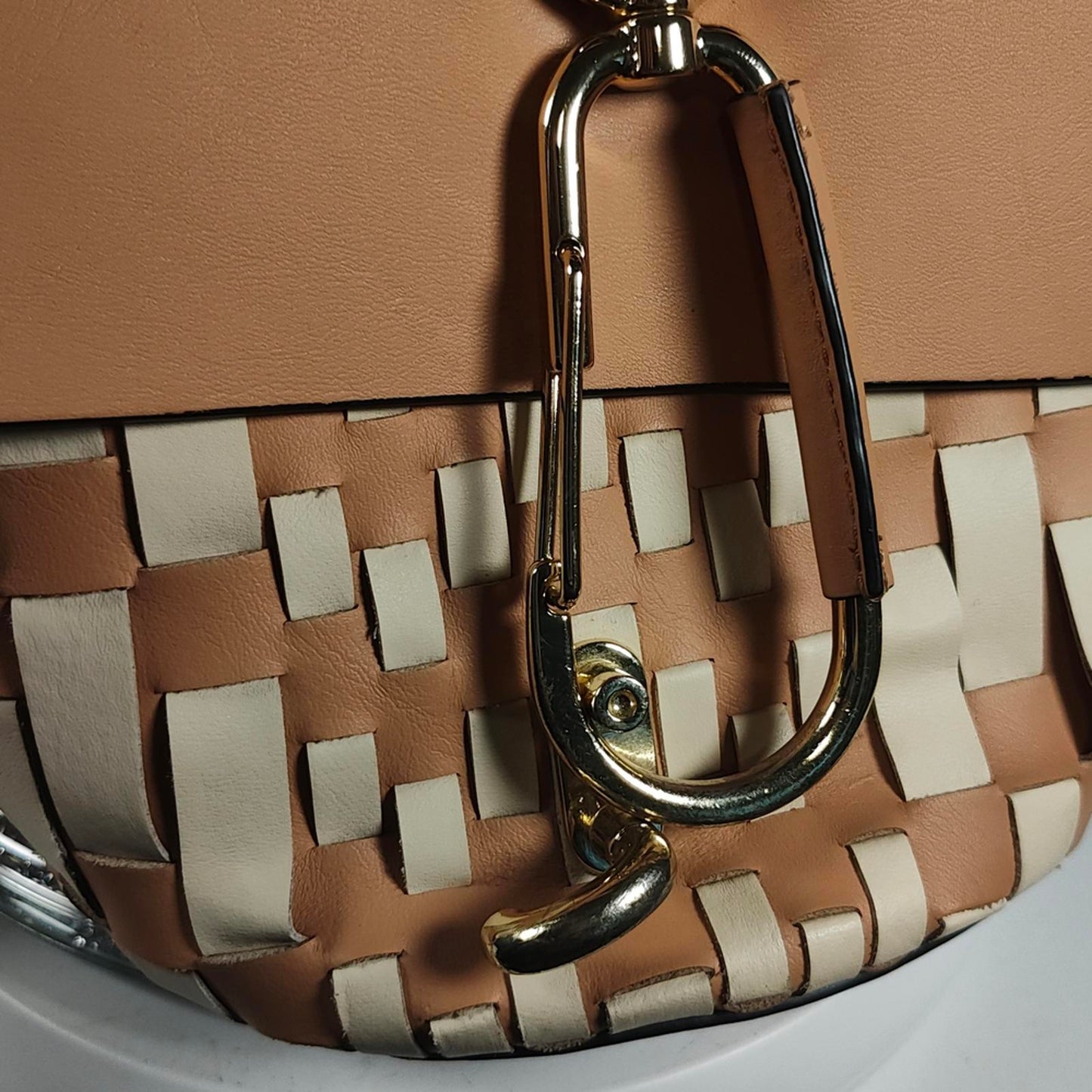 ZAC Zac Posen Tan and Cream Woven Leather Crossbody Bag