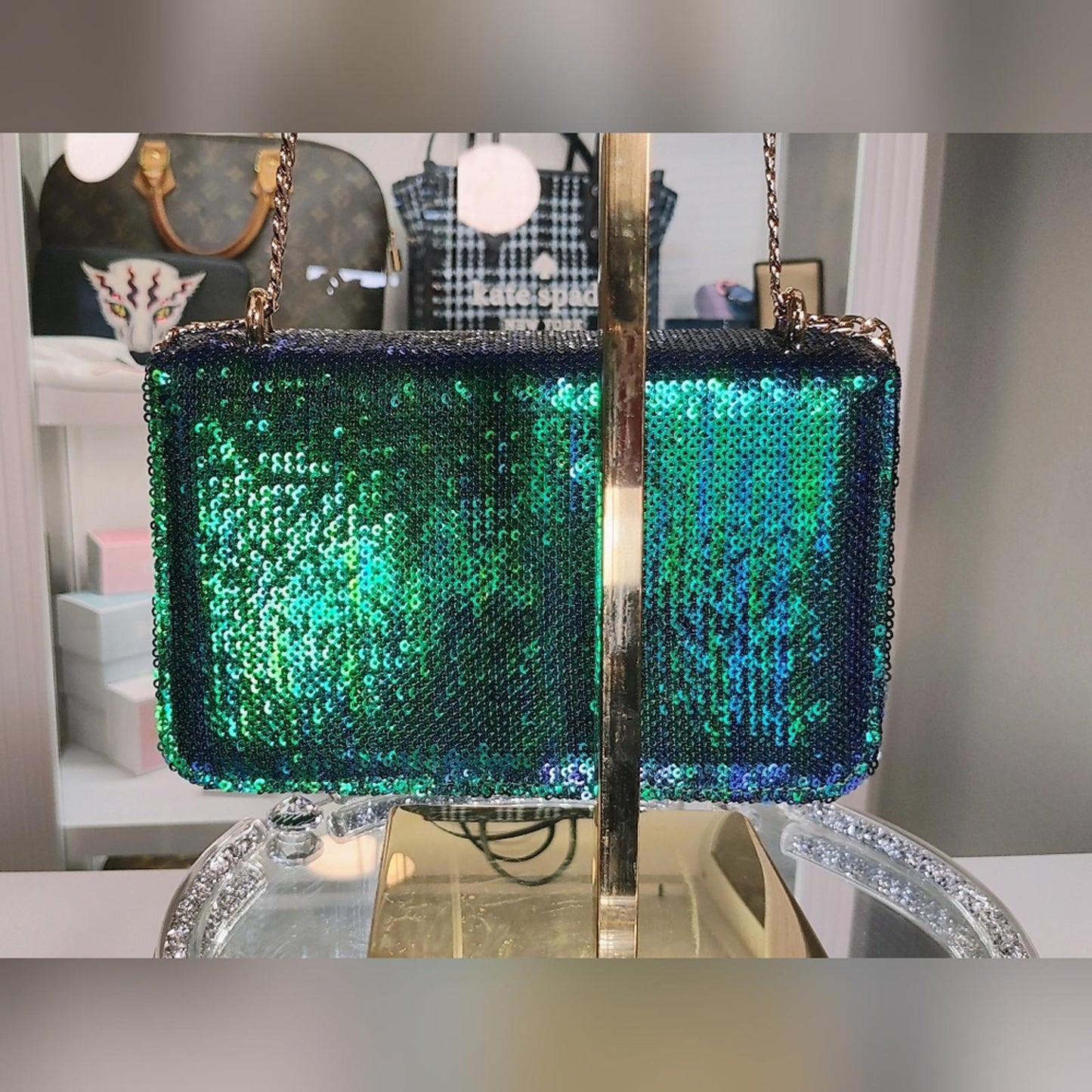Dune Green Sequin Shoulder Bag