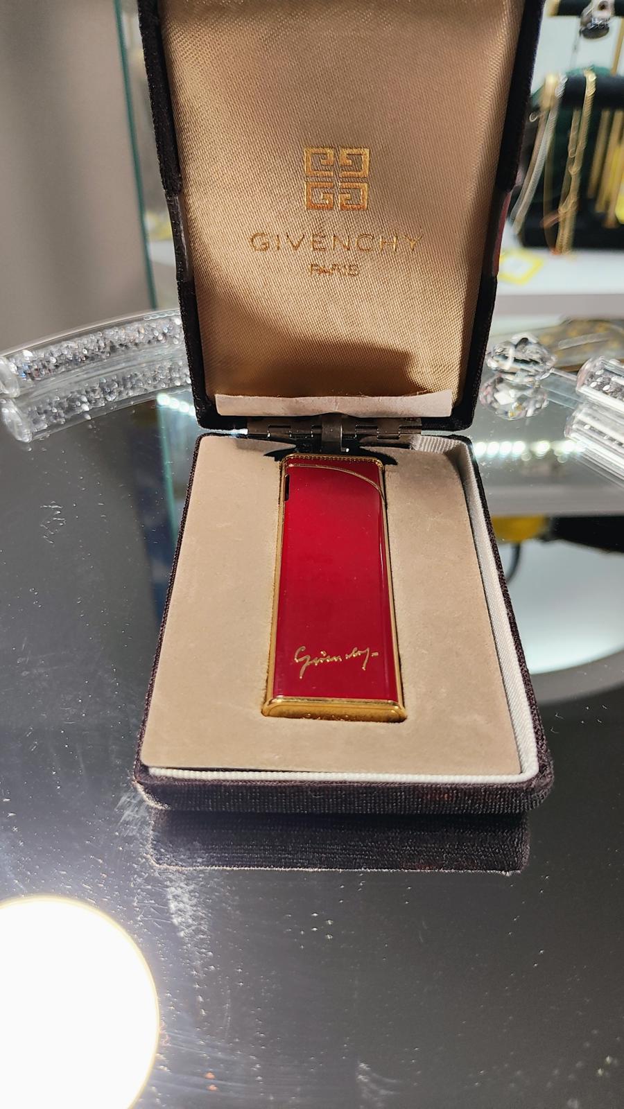 Givenchy Vintage Red and Gold Lighter in Original Case