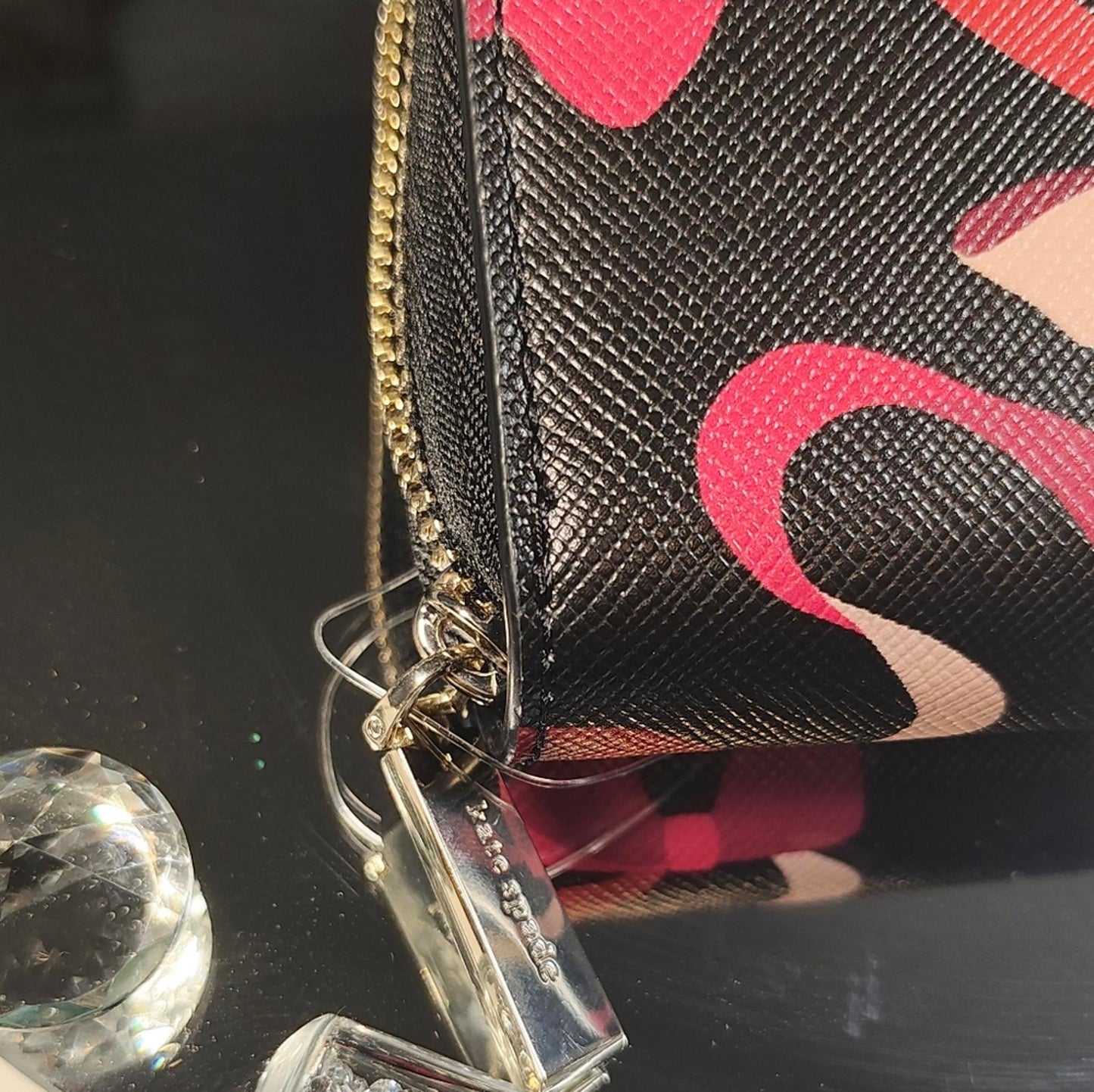 Kate Spade New York Wrapping Party small zip card case in black multi.