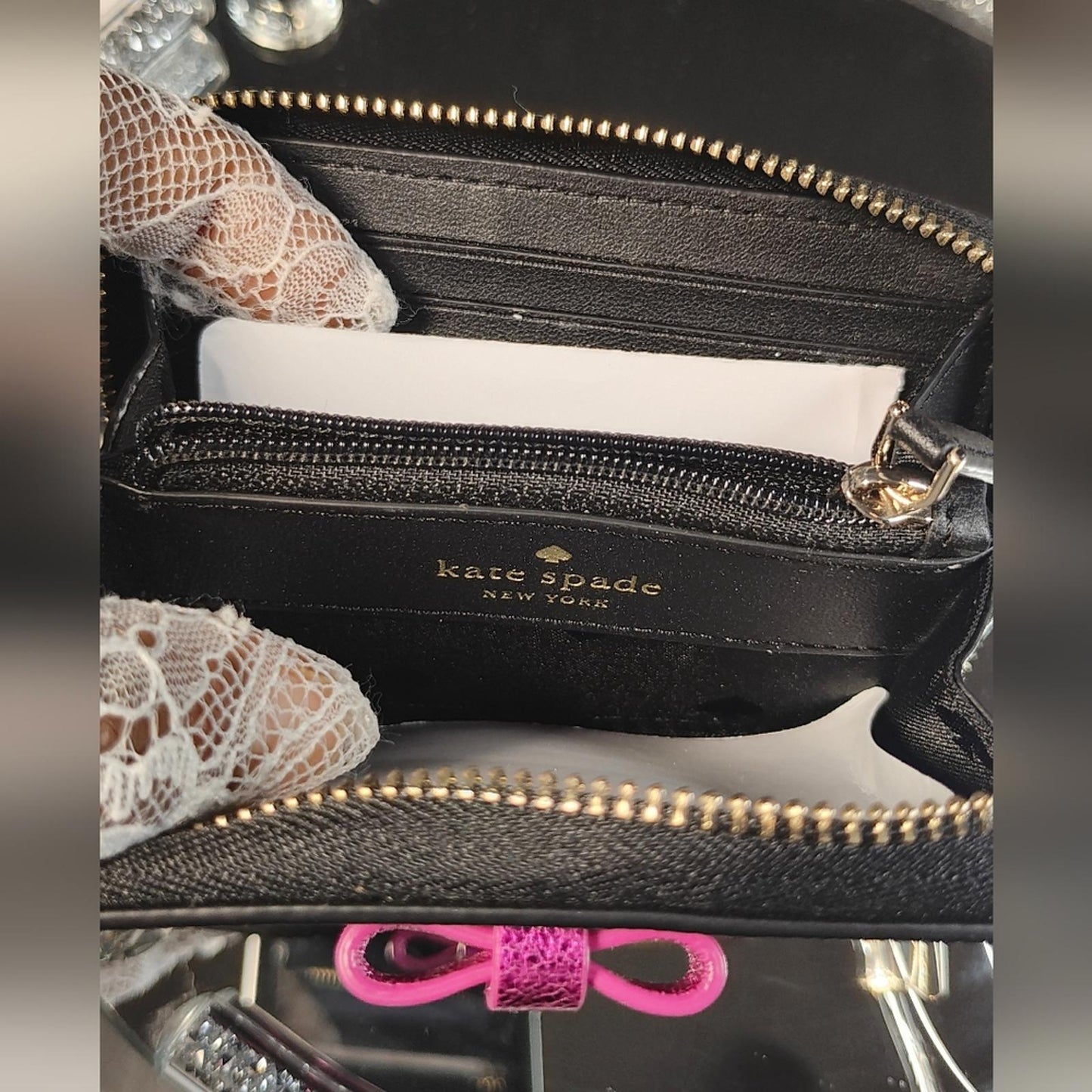 Kate Spade New York Wrapping Party small zip card case in black multi.