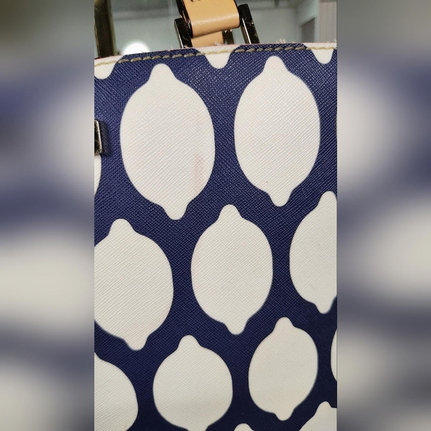 Kate Spade Grant Street Grainy Blue and White Juno French Tote Bag