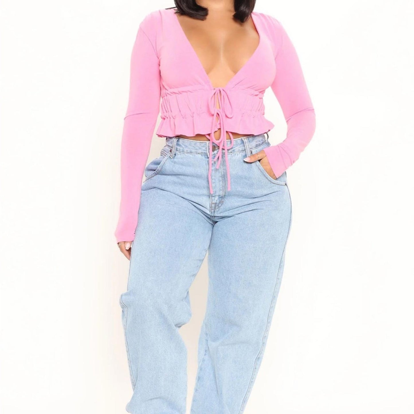 Pink tie front top NWT