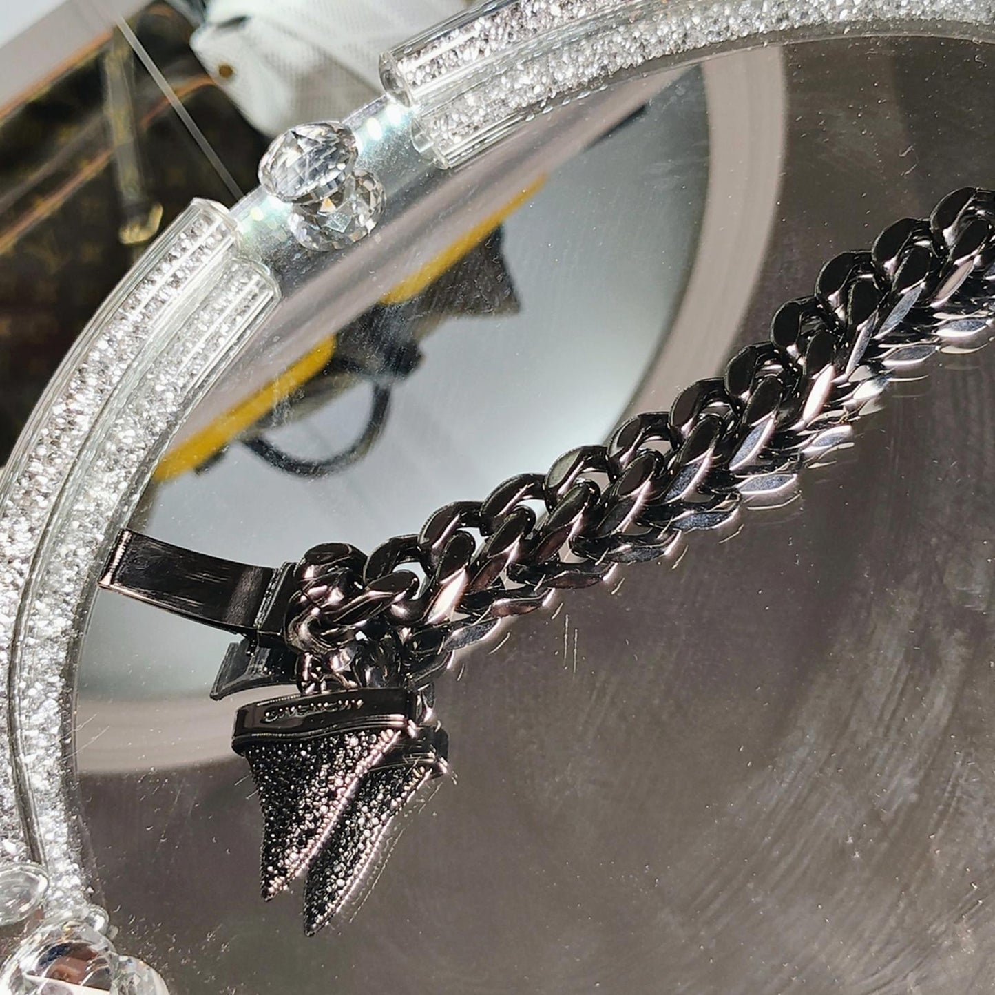 Givenchy Black Pave Shark Tooth Bracelet Cuban Link