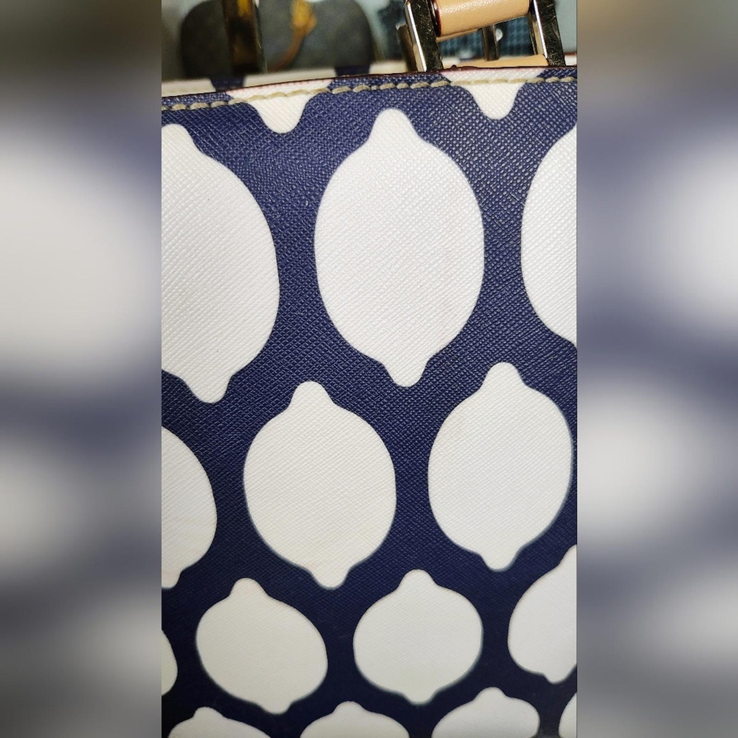 Kate Spade Grant Street Grainy Blue and White Juno French Tote Bag