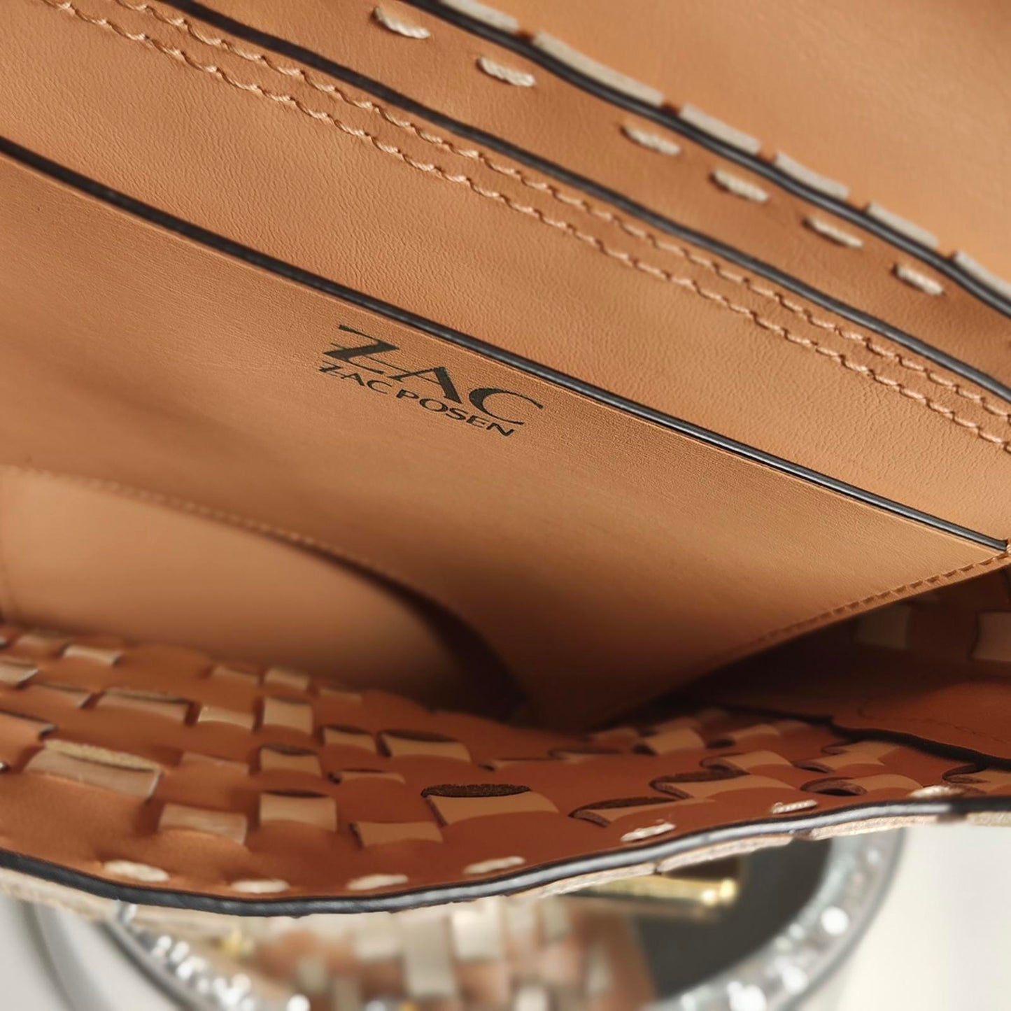 ZAC Zac Posen Tan and Cream Woven Leather Crossbody Bag