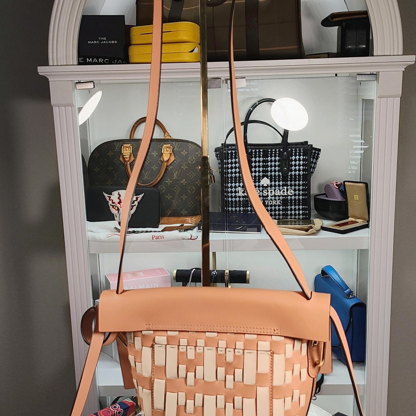 ZAC Zac Posen Tan and Cream Woven Leather Crossbody Bag