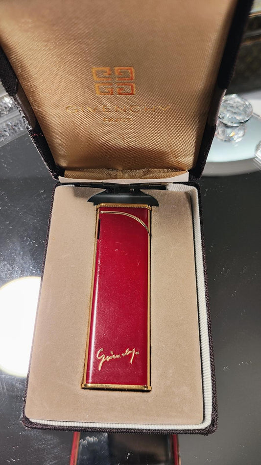 Givenchy Vintage Red and Gold Lighter in Original Case