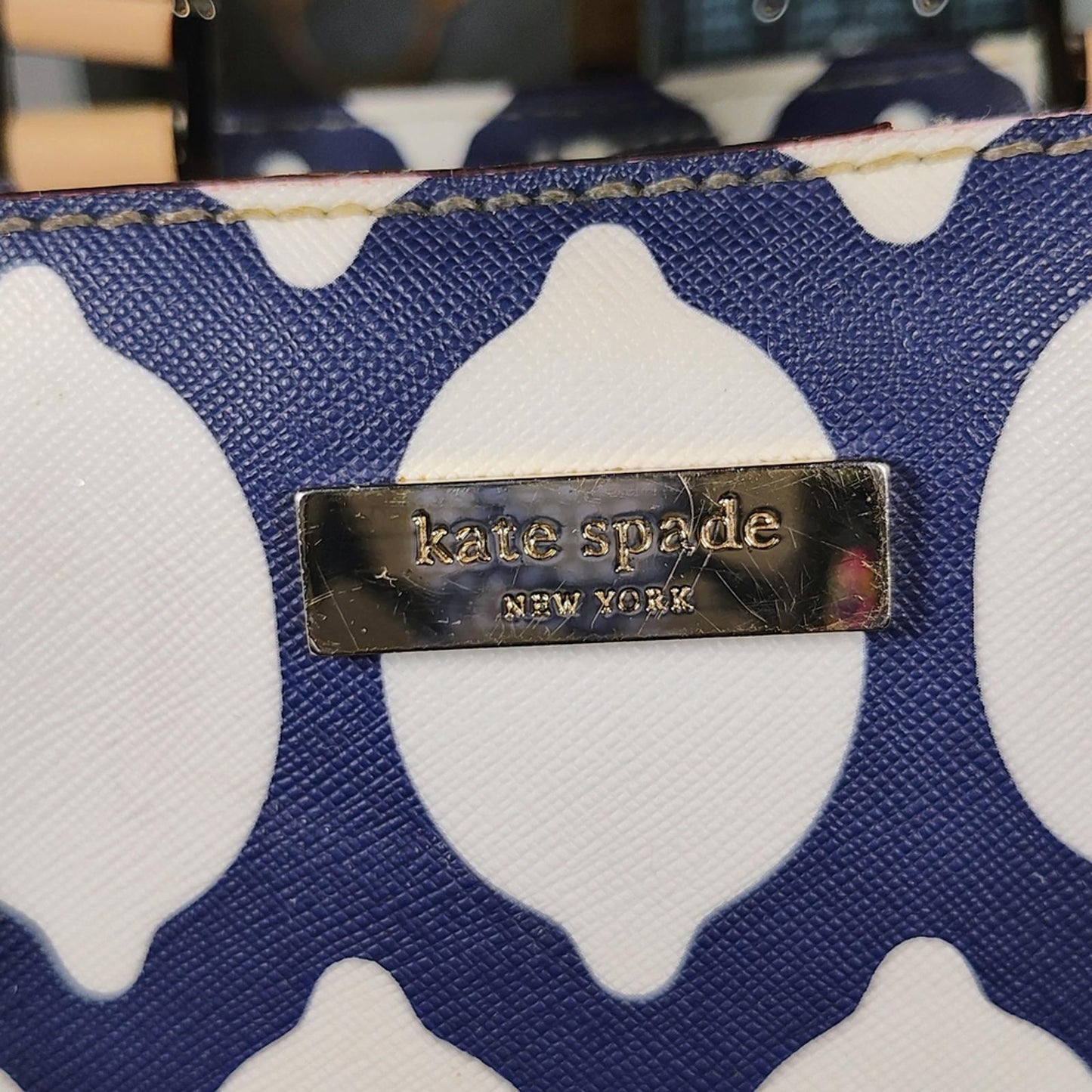 Kate Spade Grant Street Grainy Blue and White Juno French Tote Bag