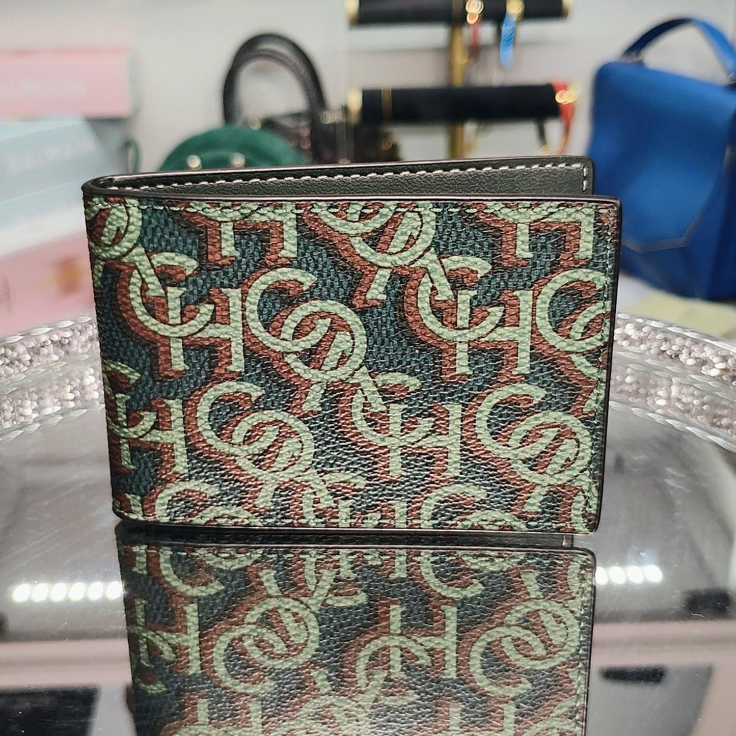 Coach Green and Red Patterned Card Holder
