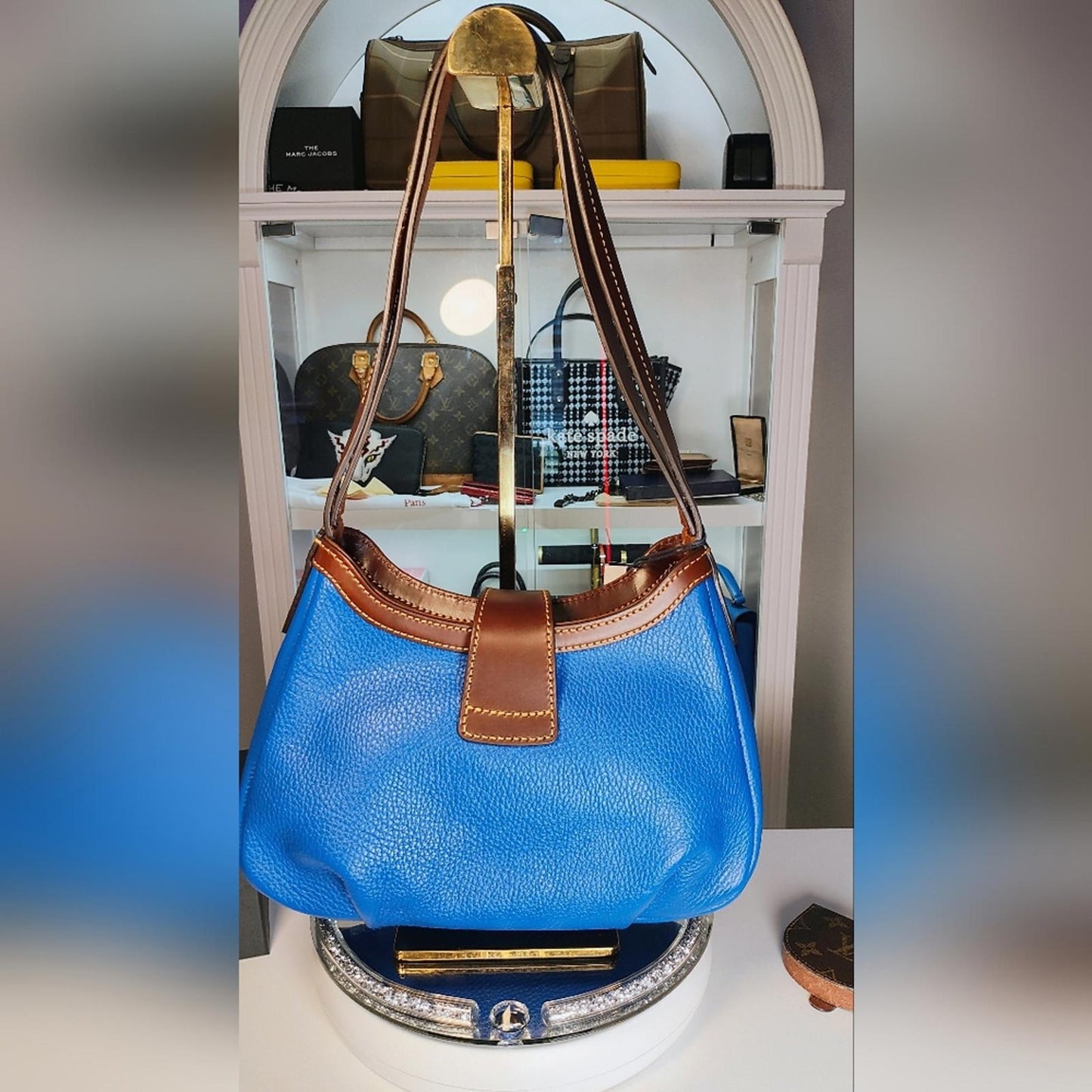 Dooney & Bourke Blue and Brown Shoulder Bag