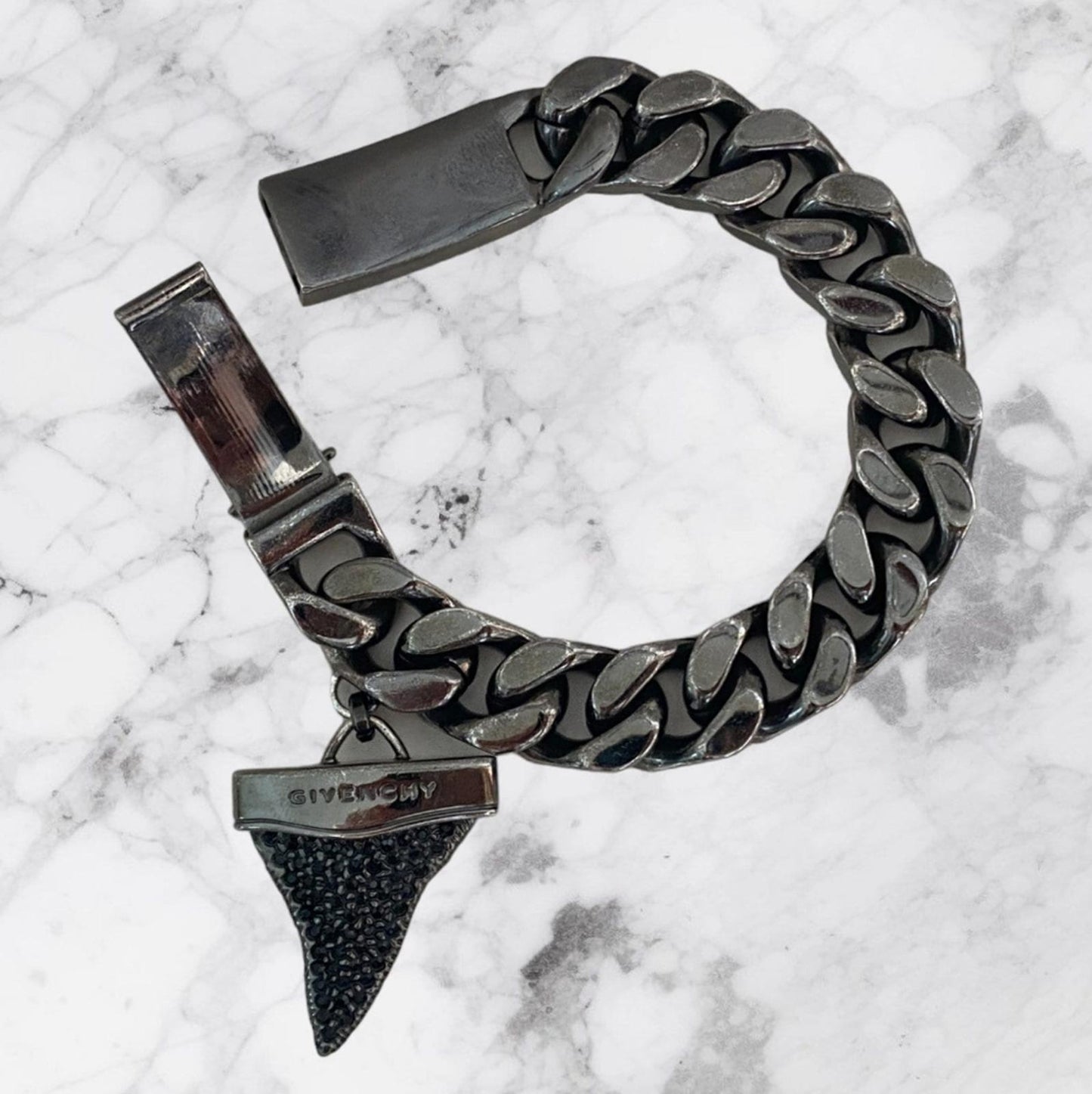Givenchy Black Pave Shark Tooth Bracelet Cuban Link