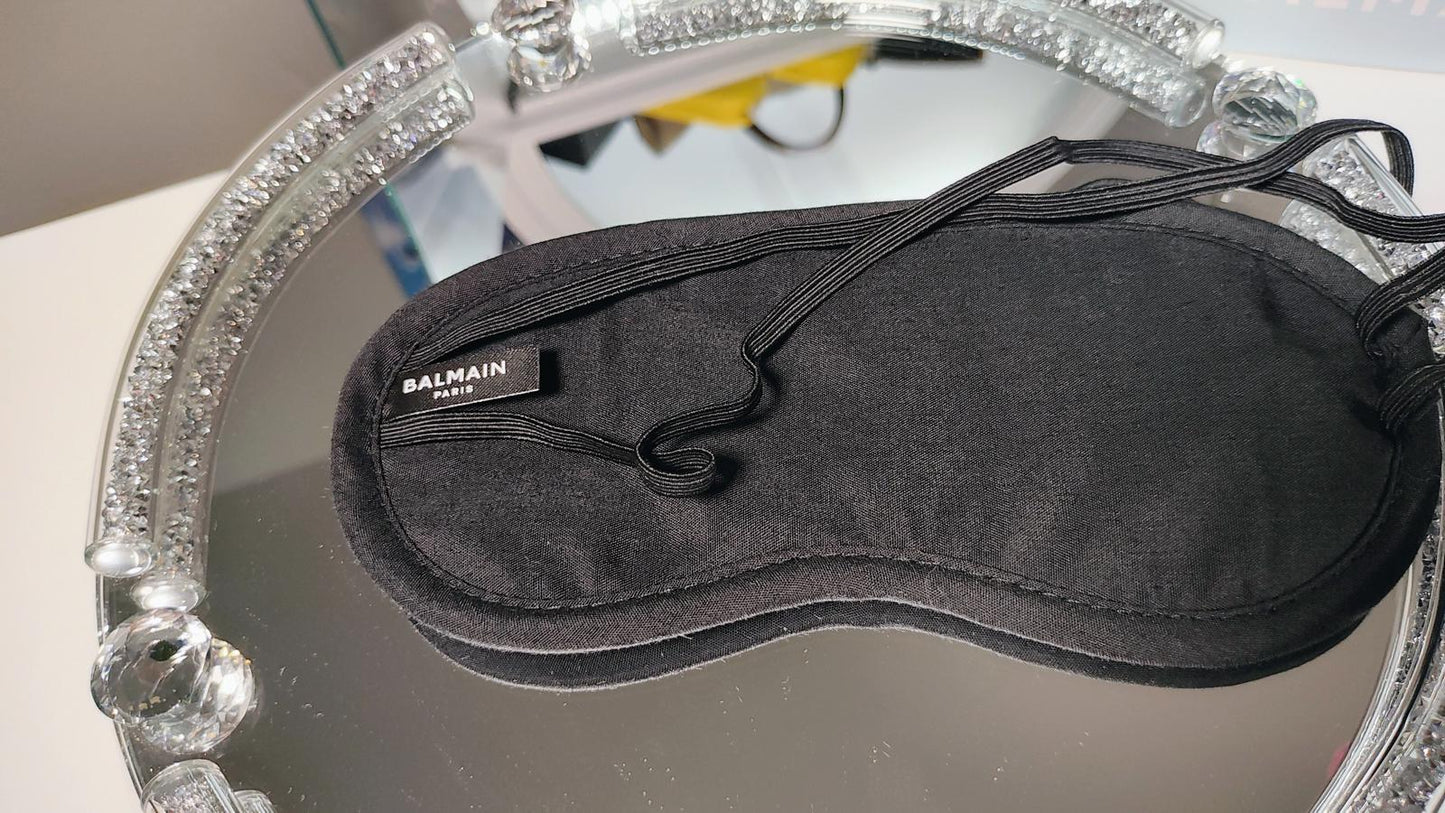Balmain Paris Blue and Black Sleep Mask with gold 'B'