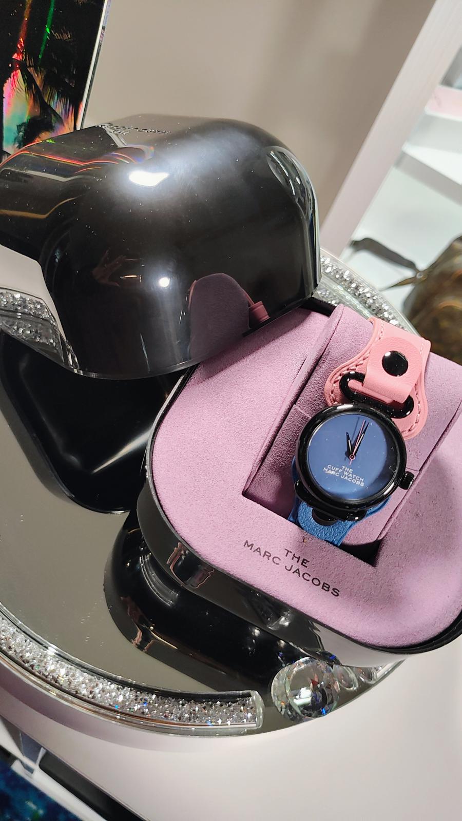 The Cuff Watch by Marc Jacobs in Blue and Pink Leather