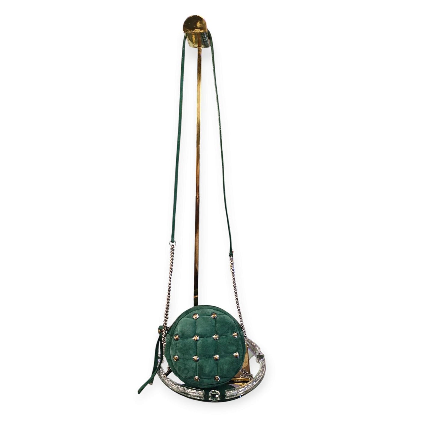 Henri Bendel Stylish Green Round Riveted Crossbody Bag