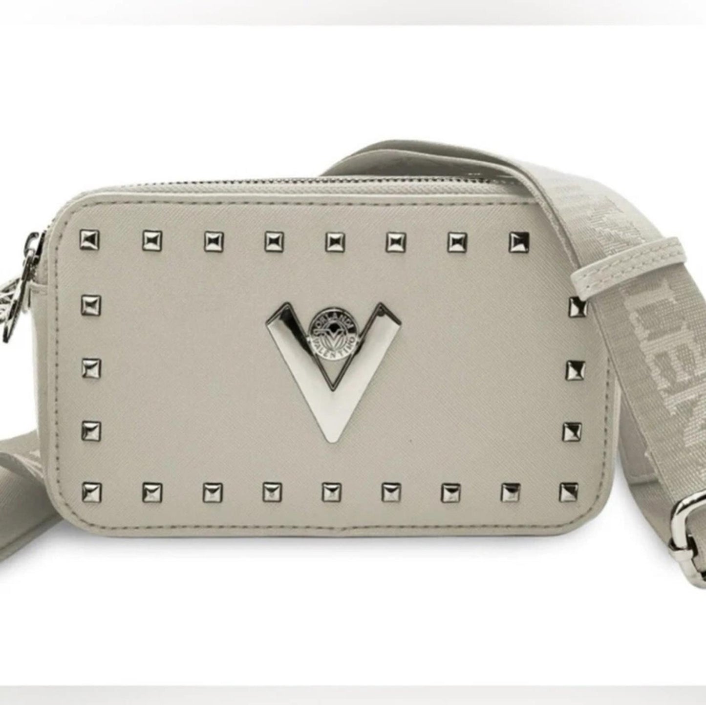 White Crossbody Bag with Silver Accents
