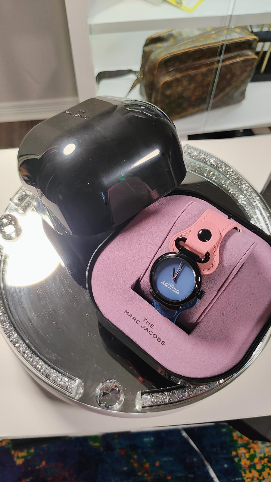 The Cuff Watch by Marc Jacobs in Blue and Pink Leather
