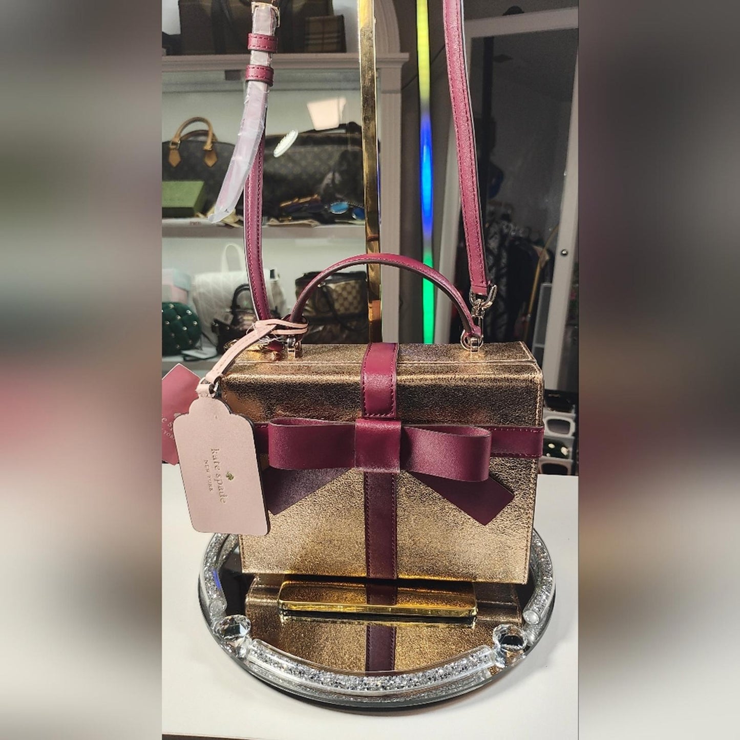Kate Spade Wrapping Party Rose Gold Gift Box Purse Crossbody Bag