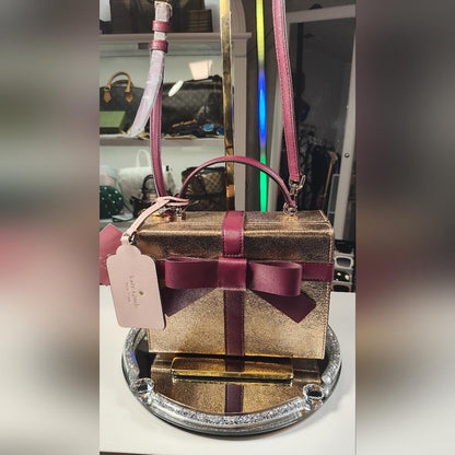 Kate Spade Wrapping Party Rose Gold Gift Box Purse Crossbody Bag
