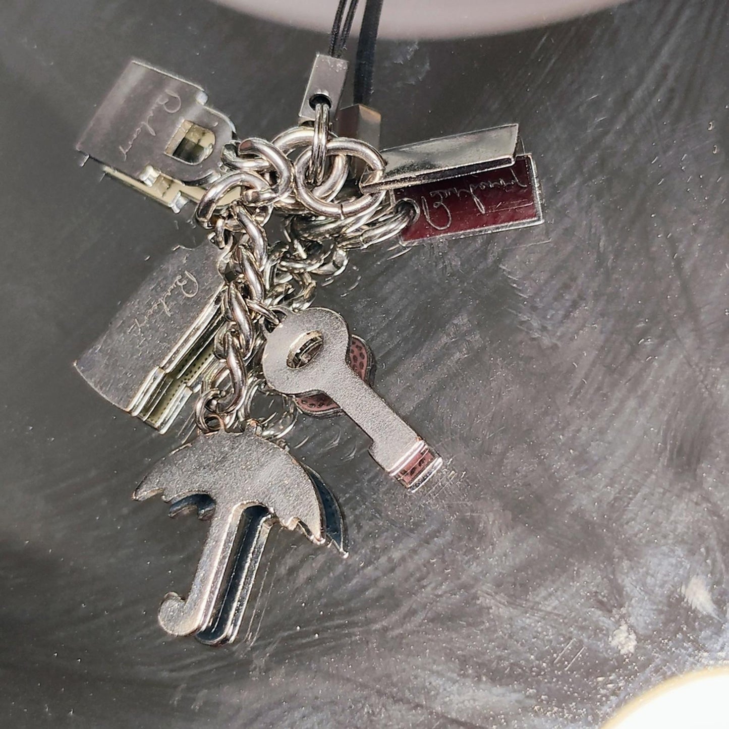 Burberry Silver Charm Keychain with Umbrella and Lock Charms