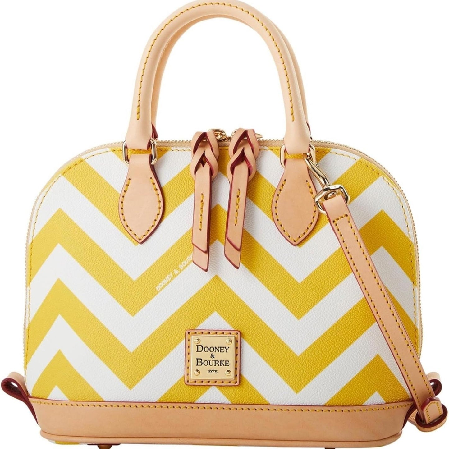 Dooney & Bourke Bitsy Yellow and White Chevron Satchel