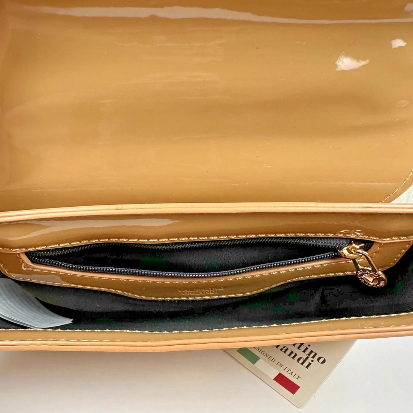 Valentino Orlandi Glossy Tan Crossbody Bag