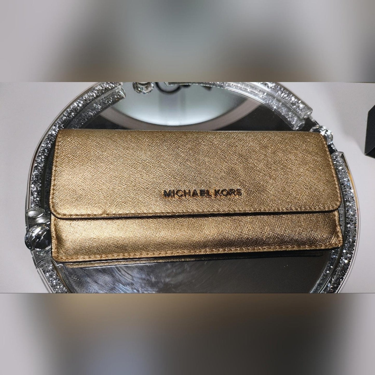 Michael Kors LOVE Jet Set Travel MD Carry All Black and Gold Tote Bag And Wallet
