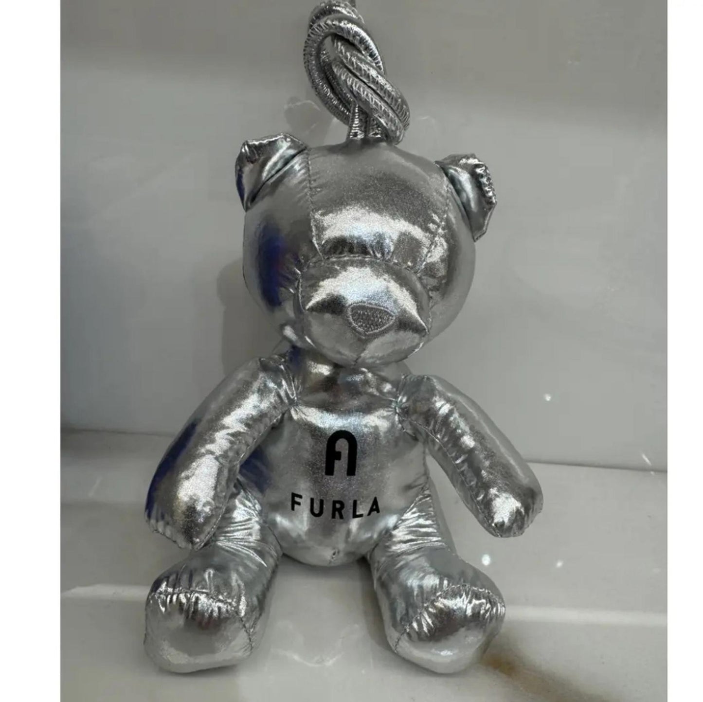 Furla Metallic Silver Bear Charm