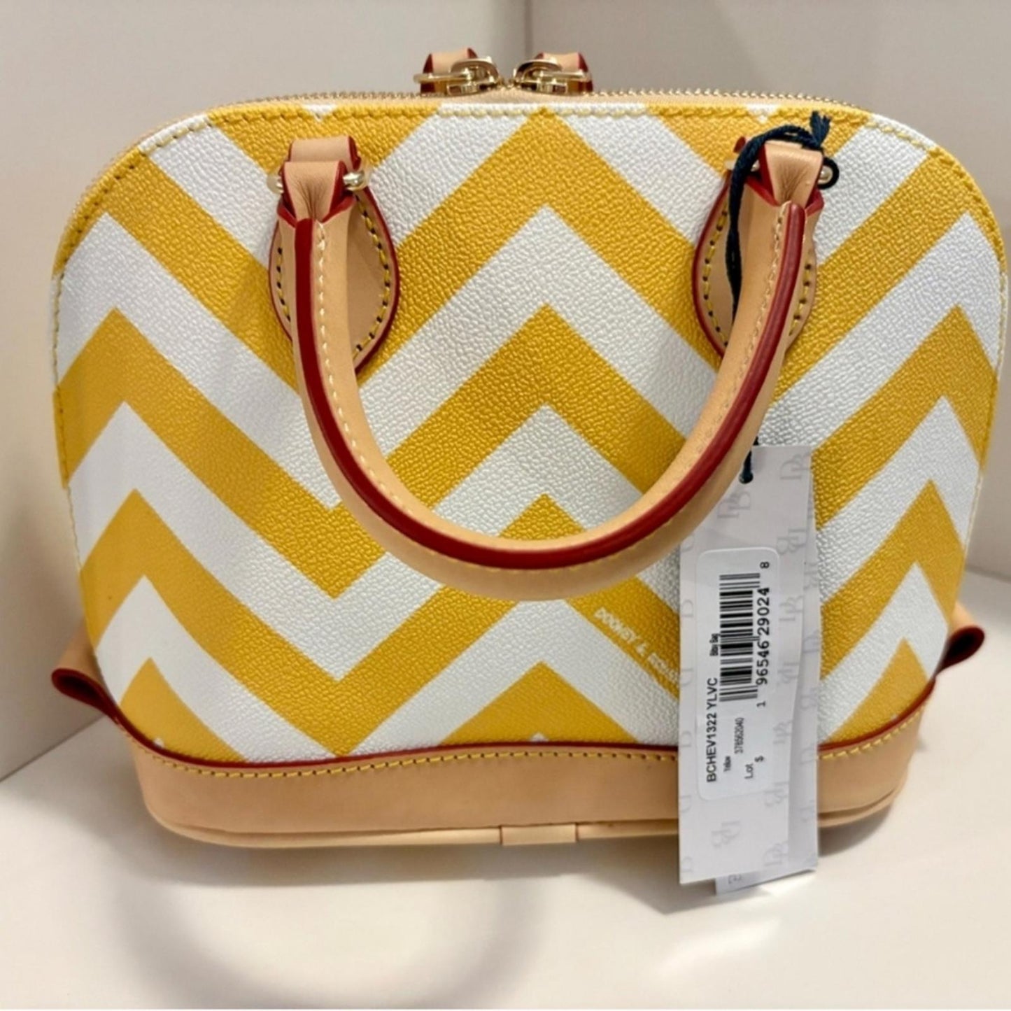 Dooney & Bourke Bitsy Yellow and White Chevron Satchel