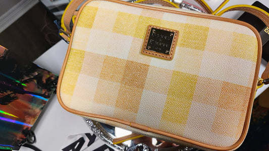 Dooney & Bourke Yellow and Beige Checkered Crossbody Bag