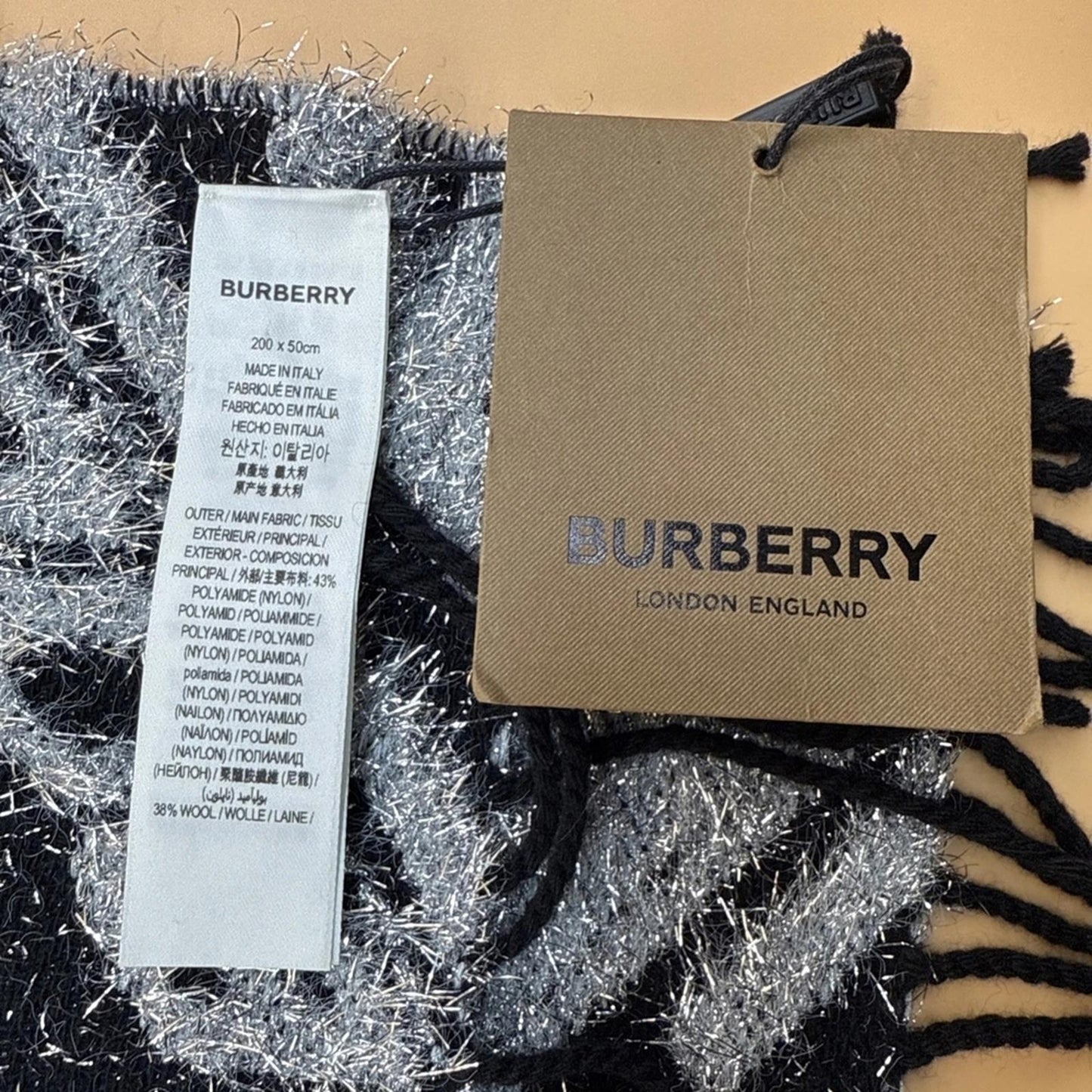 Burberry Black and Silver Textured Scarf