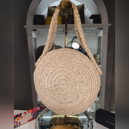 Japanese Floral Crochet Round Bag - Cream and Multicolor
