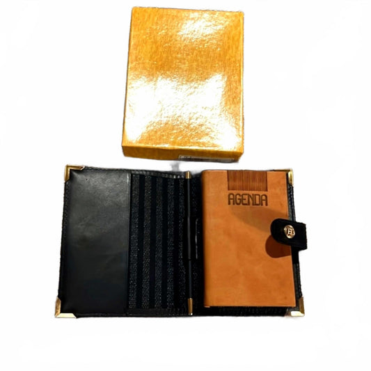 Fendi black pequin zucca agenda and pen 1990s