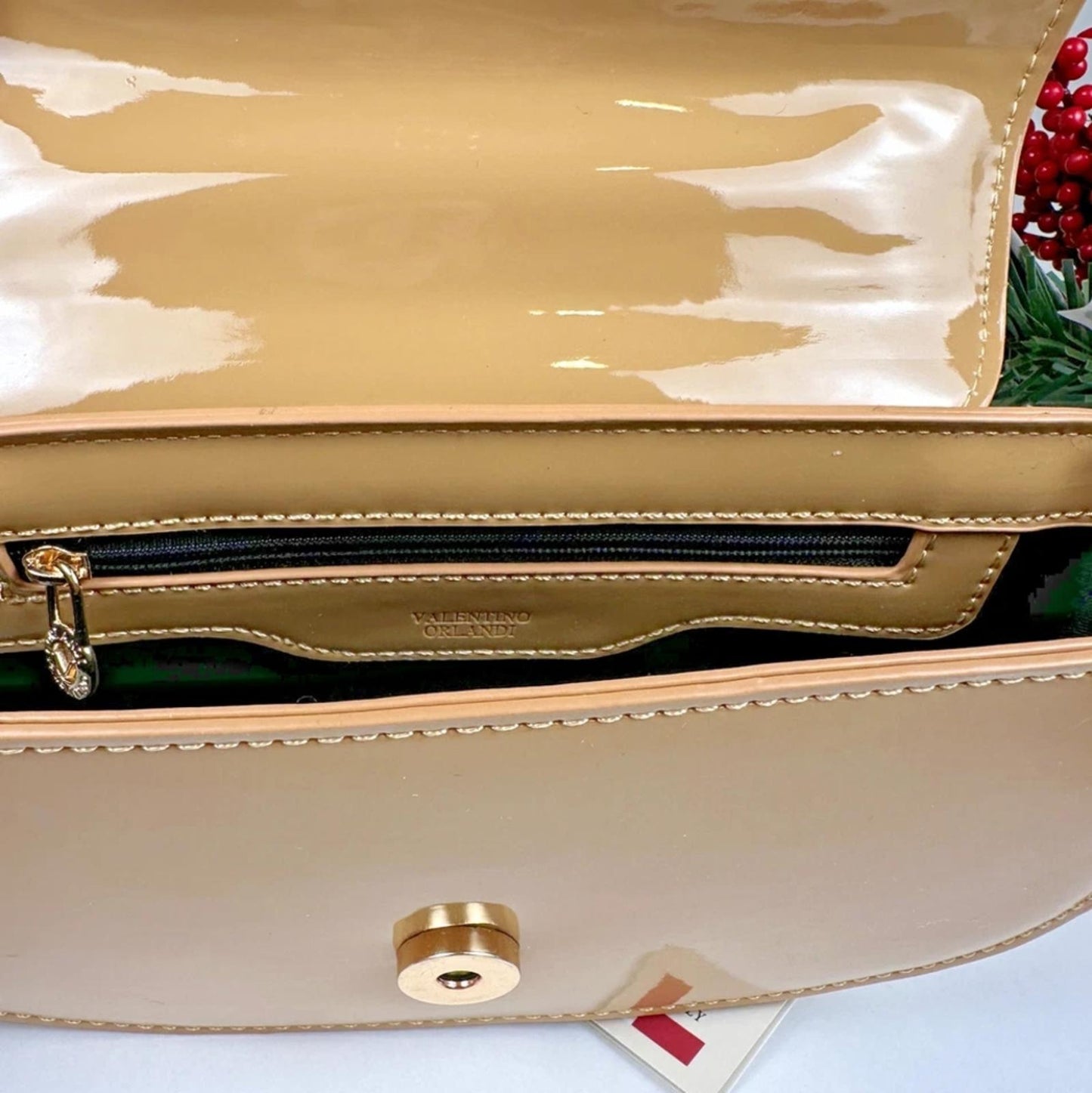 Valentino Orlandi Glossy Tan Crossbody Bag