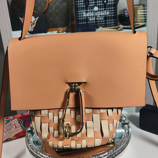 ZAC Zac Posen Tan and Cream Woven Leather Crossbody Bag