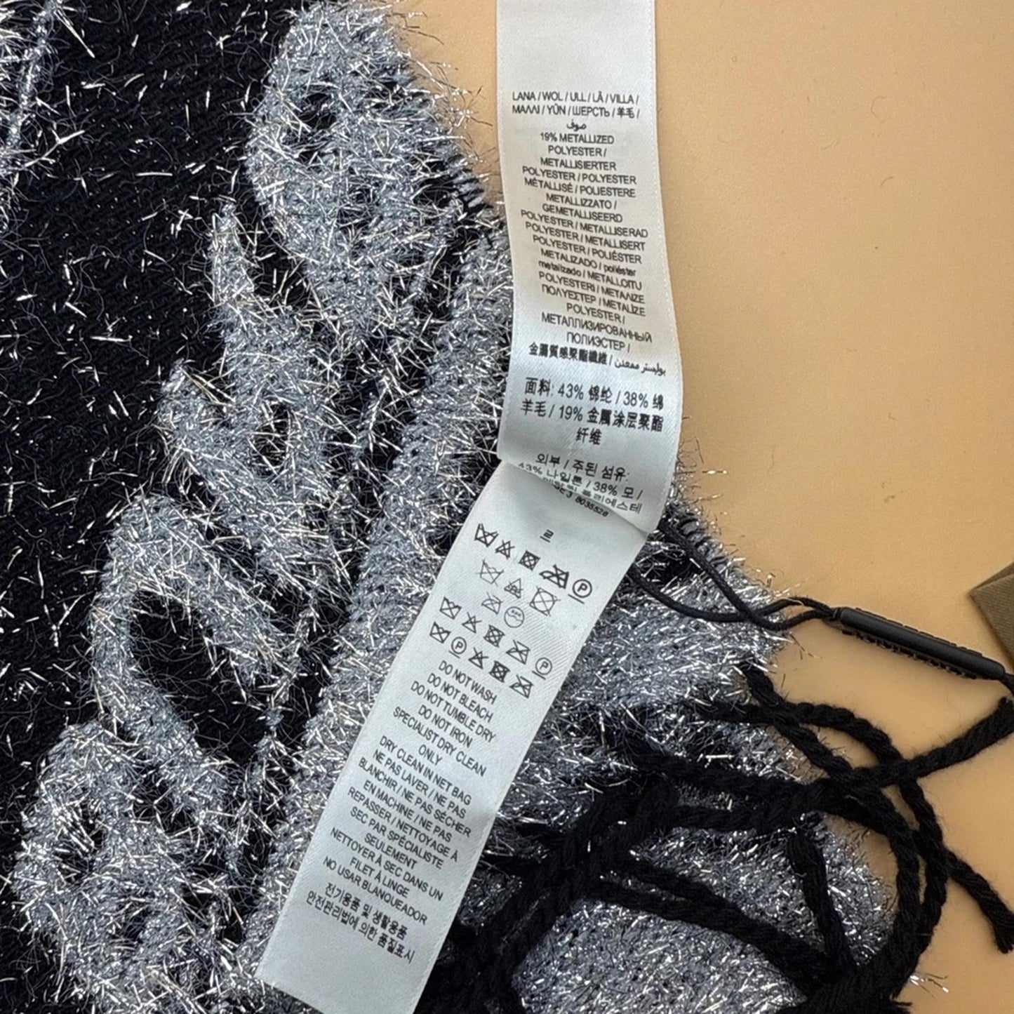 Burberry Black and Silver Textured Scarf