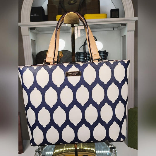 Kate Spade Grant Street Grainy Blue and White Juno French Tote Bag