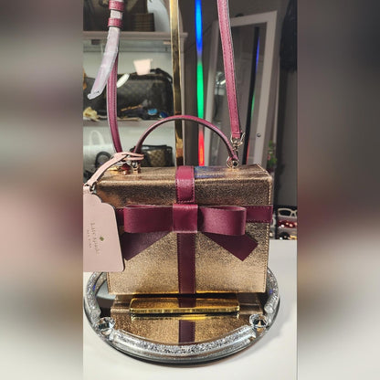 Kate Spade Wrapping Party Rose Gold Gift Box Purse Crossbody Bag