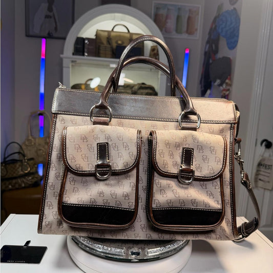 Dooney & Bourne Vintage Brown Signature Logo Double Pouch Tote Bag