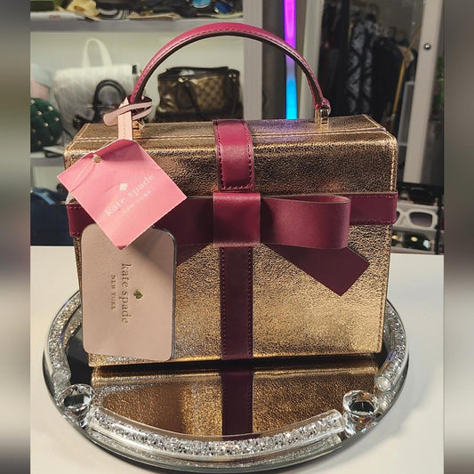 Kate Spade Wrapping Party Rose Gold Gift Box Purse Crossbody Bag