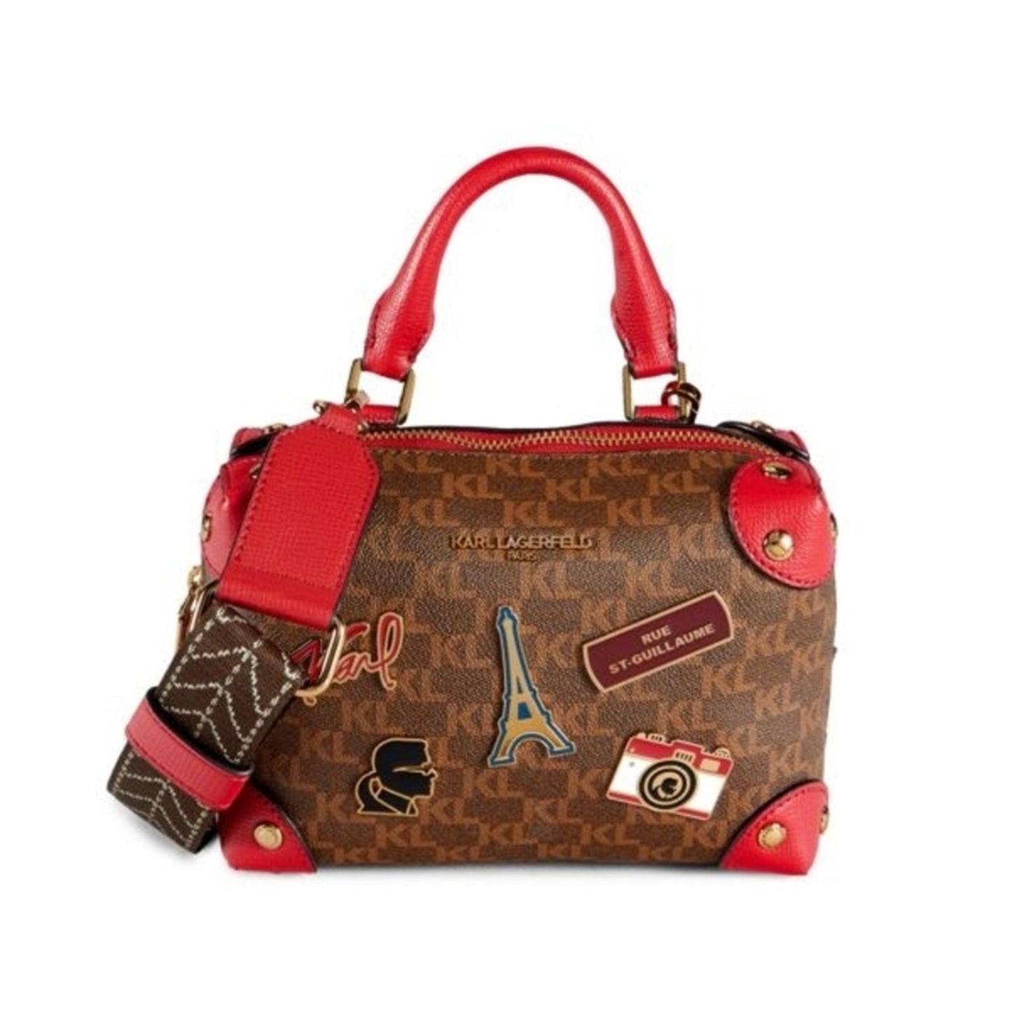 Karl Lagerfeld Valette Red and Brown Satchel